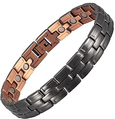 YINOX Gunmetal herr magnetiskt koppararmband med 36 st starka magneter justerbara 21 cm/12,5 mm