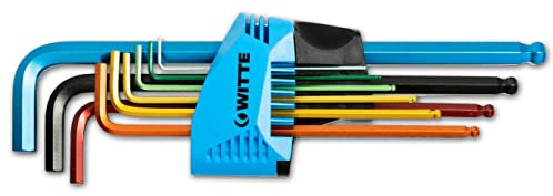 WITTE 43035 - Juego de 9 llaves Allen largas con bola de colores