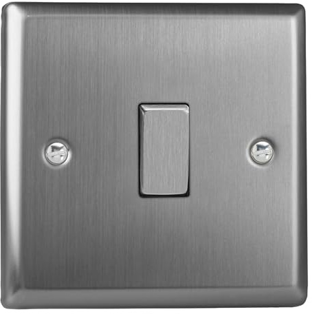 Varilight Single Rocker Light Switch 2-Way - Classic Brushed Steel With Brushed Steel Rocker, XT1D