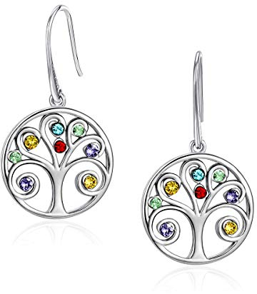 CRYSLOVE Tree of Life Earring For Women 925 Silver Birthstone Crystal Pendant Family Tree Earrings,Jewelry Gift For Birthday