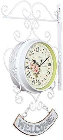 perfecti Orologi da Parete da Esterni Silenziose Orologio Bifacciale da Parete Tipo Stazionein Ferro Battuto Orologio da Muro Stile Vintage Retrò?Bianco, 33 x 44cm?