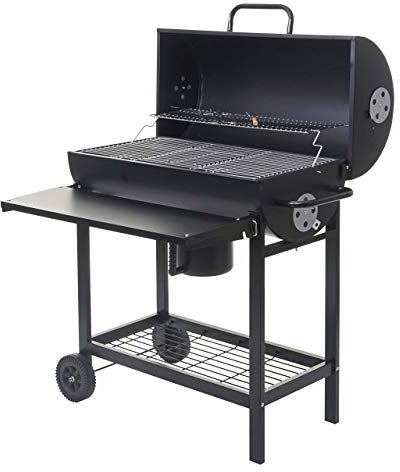 Mendler Chariot Barbecue HWC-F70, Gril à Charbon de Bois, sur Pieds avec abattant, Rack, Acier 103x93x70cm Noir