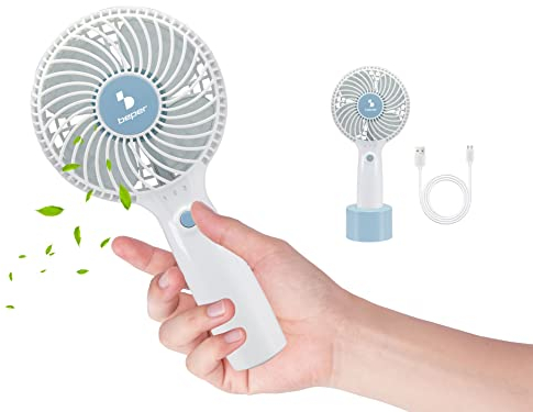Beper P206VEN400 Mini Ventilatore Portatile Ricaricabile, 3 Velocità, Base d’Appoggio e Cavo di Ricarica Inclusi, Salvaspazio, Silenzioso, Mini Portable Fan