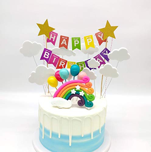 SNOWZAN Regenbogen Luftballons Wolken Kuchen Topper Rainbow Cloud Moon Star Ballon Tortendekoration Geburtstag Kuchen Dekoration Baby Shower Kuchendeko Kuchen Party deko mädchen Bunte Flagge