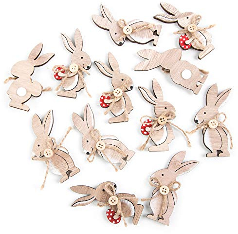 Osterhasen-Streuteile, 12 Stück: Hasen Streudeko Tisch, Mini-Dekoration Ostern aus Holz, Osterschmuck für Tischdeko, Geschenke, Osterfest & Frühling, Kleine Deko-Figuren zum Basteln, 8,5 x 3,5 cm