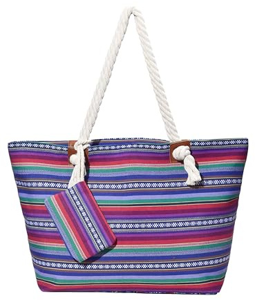 DonDon Strandtasche mit Reißverschluss, Große Strandtasche XXL, Shopper Tasche Damen - Praktische Beach bag Umhängetasche Damen Badetasche für Strand und Meer
