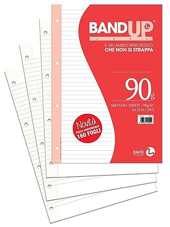 BM BeMore – Ricambi Bandup A4 Con Banda Rinforzata – Rigatura 1R – Righe Senza Margini – Confezione Convenienza Da 160 Fogli – Carta 90G/Mq - 0122254