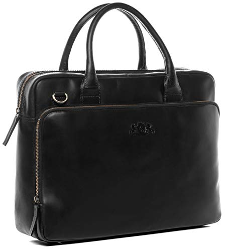 SID & VAIN große Laptoptasche echt Leder - 15.4 Zoll Laptop Business-Tasche Ryan XL - Umhängetasche Aktentasche mit Laptop-Fach - Ledertasche Herren und Damen schwarz handgefertigt