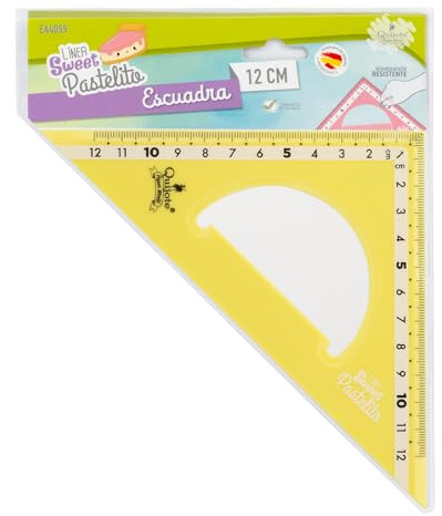 Kunststoff-Lineal, Geodreieck, 9 bis 30 cm, Pastellfarben, mit Kunststoffetui, für Schule oder Universität, 12 cm, Gelb