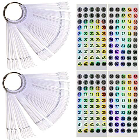 WOKIRO 100 Pezzi Tip Unghie Espositore Unghie con Adesivi Numerici 1-100, Unghie Finte per Espositore Colori Unghie, Unghie per Prova Smalto (Trasparente)