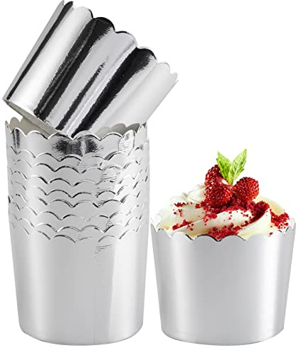 Paper Baking Cups, 50pcs Cupcake Liners Silver Muffin Liners Greaseproof Disposable Bulk Cupcake Wrapper, 6 oz Standard Jumbo Muffin Cups for Wedding Birthday Parties by Dootafy