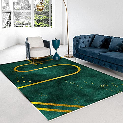 Klassischer Orientteppich, Helle Luxus-Grün-Goldstreifen, Kurzflor Waschbarer Anti-Rutsch Ornamente Muster Teppich 90 x 200 cm