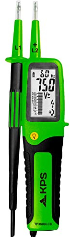 KPS-TP3500LCD Comprobador de Tensión de 2 Polos TRMS Reconocimiento Auto AC/DC 750V con Pantalla LCD Frecuencia Resistencia Continuidad Diodos Comprobación y Secuencia de Fase Activa IP65 CAT.IV