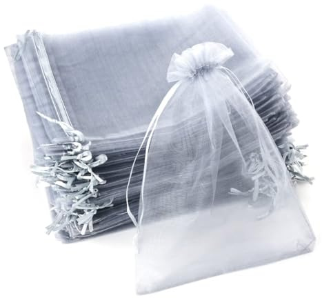 YFZYT Organzasäckchen Groß 20x30cm 100 Stück Organzabeutel Schmuckbeutel | Graue Geschenkbeutel Säckchen zum Befüllen Geschenktüten Durchsichtig für Hochzeit Säckchen Halloween Weihnachten