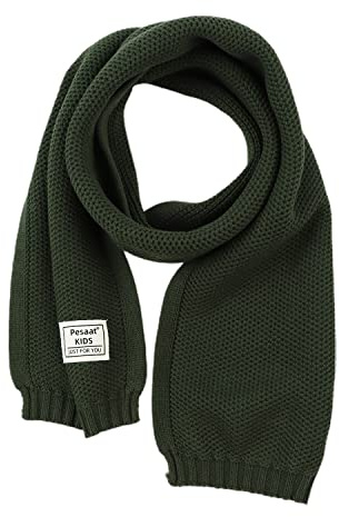 Pesaat vinterhalsduk baby barn stickad halsduk 100 % bomull varm lång halsduk flickor pojkar mjuka vackra halsdukar, Amigrön, Einheitsgröße