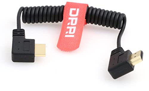 DRRI Câble spiralé HDMI-A 2.1 haut débit 8K – Angle gauche vers angle droit pour émetteur Z Cam, Lumix S5 II, Sony A7IV, BMPCC4K, Hollyland 400s