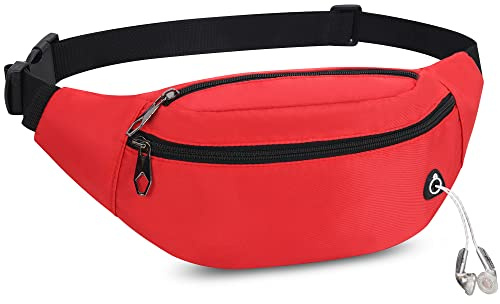 Sac Banane Homme Femme Sac Banane avec Prise Casque et Poches à 3 Fermetures à glissière Ceinture réglable pour la Voyage randonnée d'entraînement en Plein air