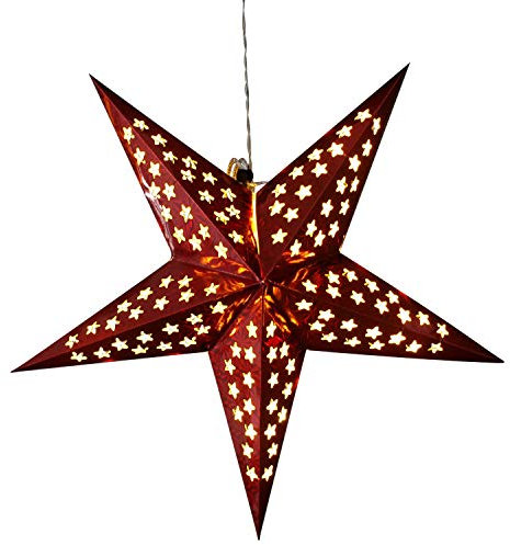 GEK Weihnachtsdeko Beleuchteter Papierstern 60cm rot, mit 10 LED batteriebetrieben mit Timerfunktion