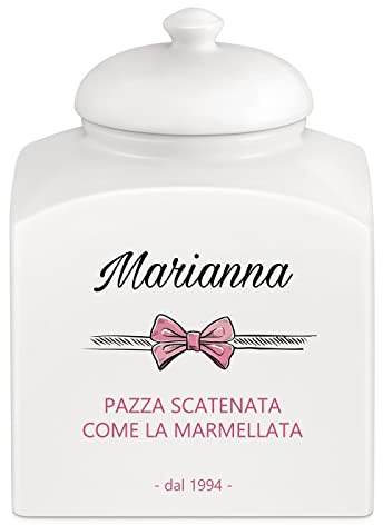 Maverton Biscottiera in ceramica, stampa personalizzata | Barattolo da cucina 3 L, protezione ermetica del barattolo per dolci, pensiero speciale per la donna, fiocco rosa