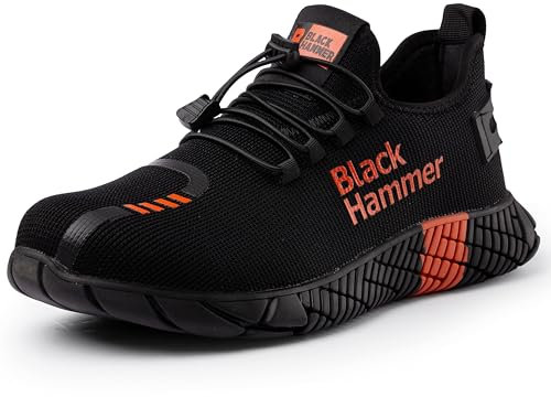 Black Hammer Men's 2000 Safety Trainers Steel Toe Cap Work Shoes, Lightweight, Oil and Slip Resistant, Anti-Static Heels, S1P SRC, ISO 20345:2011 Certified, Black, Six Month Sole Warranty (11 UK)