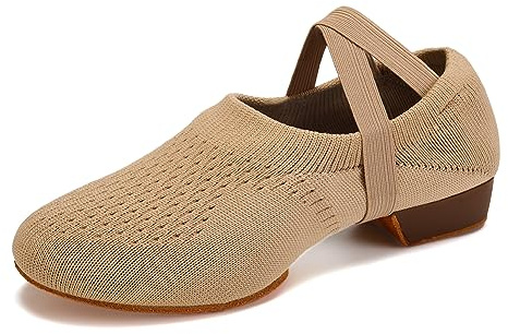 VCIXXVCE Women's Latin Dance Practice Shoes Brown for Beginners Low Heel Standard Ballroom Salsa Dancing Shoes Split Sole,7 US