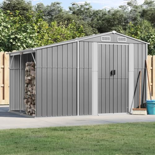 ZEYUAN Garden Shed Grey 277x192.5x179 cm Galvanised Steel,Metal Garden Shed, Outdoor Galvanized Storage House