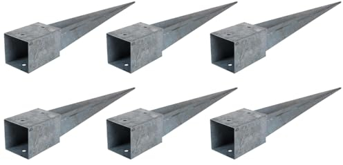 Einschlagbodenhülse 7x7 cm 6er Set – feuerverzinkte Bodenhülsen aus Stahl 70x70x700 mm, Pfostenanker zum Einschlagen ohne Beton, Erdhülse für Zaunpfosten