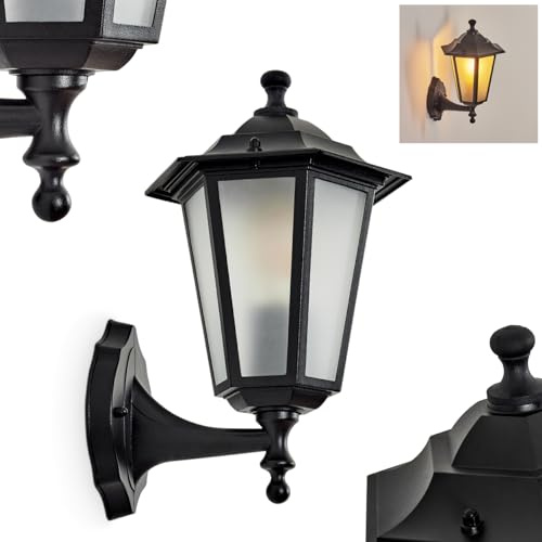 HOFSTEIN Außenwandleuchte Loria FROST, Außenwandlampe aus Metall/Milchglas in Schwarz, Wechselscheiben Klar, Wandleuchte im Retro/Vintage/Landhaus-Stil, E27, IP44, Eingangsbereich, Haustür