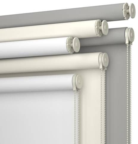 No Drill No Tools 100% Blackout Roller Shade | UV Protection | Easy-Care Fabric | Roller Blind for Windows & Doors | Pull Down Window Shade - Beige (23 W x 75 H)
