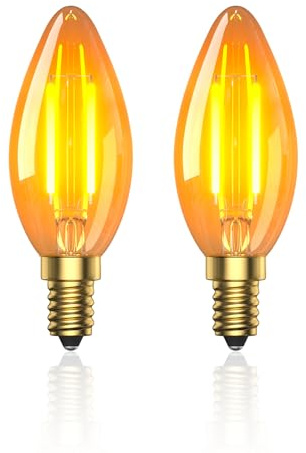 Klarlight 2.5W Glühbirne E14 LED Warmweiss 2200K,C35 LED Lampe E14 Vintage Amber SES Mini Birne,20W Äquivalent,Nicht Dimmbar,2 Stück