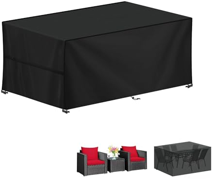 LAMUNI Gartenmöbel Abdeckung Wasserdicht Outdoor Tischabdeckung Winterfest Abdeckplane Gartenmöbel, 420D Oxford Tisch Abdeckhaube Schutzhülle für Gartentisch Sitzgruppe, Rechteckig, 150x90x75cm