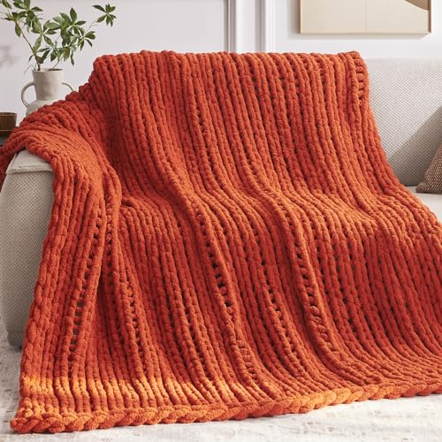 Negwoo Tjock stickad filt, 152 cm x 203 cm höst filt stickad Chenille-garn