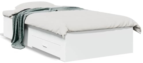 Tidyard Bettgestell mit Schubladen Futonbett Bett Holz Doppelbett/Einzelbett Futonbetten Komfortbett Bettrahmen Schlafzimmerbett Weiß 90x190 cm Holzwerkstoff