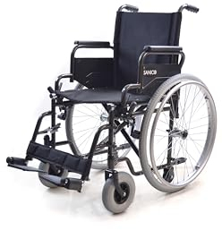 Sanico Carrozzina Autospinta con Telaio in Acciaio a Croce Singola, Portata 120 kg, Seduta 43cm, Braccioli Pieghevoli, Poggiapiedi Rimovibili - Nero