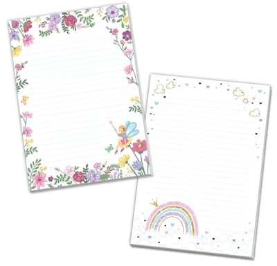 Blöcke Schreibblock mit Kindermotiv Notizblöcke mit Linien für Mädchen Briefbögenblock liniert (2 Blöcke: Regenbogen, Feen mit je 25 Blätter in A5-Format)