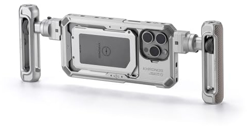 TILTA Khronos Jaula del teléfono para el iPhone 15 Pro MAX con Mango Ajustable, de aleación de Aluminio móvil de vídeo Rig, Smartphone Caso estabilizador - Blanco Titanio TK-IP15-PMA-TW
