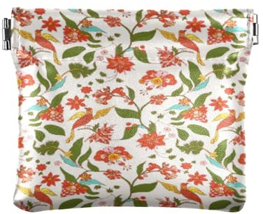 Damen Leder Münzgeldbörse Portemonnaie Fancy Clasp Wallet Kartenhalter für Frauen Mädchen Rot Blumen Sommer Vögel, Mehrfarbig, 1 size, modern/enganliegend