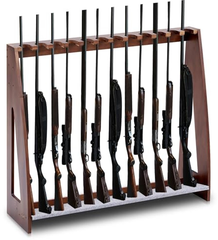 Yousoontic Indoor Gun Racks, Floor Standing Rifle Rack Wooden Freestanding Vertical Shotgun Display Stand with Soft Padding Safe Heavy Duty Gun Storage for Home Garage Office(Hold 12 Guns,Walnut)