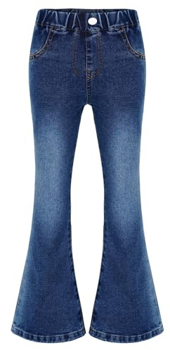 Jhaoyu Kinder Mädchen Schlag Jeanshose High Waist Schlaghosen Jeans Retro Slim Fit Stretch Lange Hose mit Dehnbund Baggy Pants Streetwear Blau 134-140