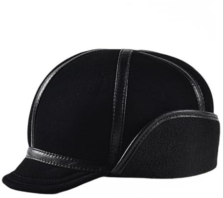 Reyox Herren Leder Wintermütze mit Ohrenklappen, Winter Schirmmütze für Outdoor-Aktivitäten Schwarz 1 Groß