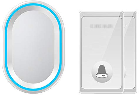 Sonnette sans fil, carillon de porte étanche IP44, 2 boutons poussoirs et 1 récepteur enfichable avec lumière flash bleue, 4 niveaux de volume réglables, 58 mélodies, convient pour la maison, (2