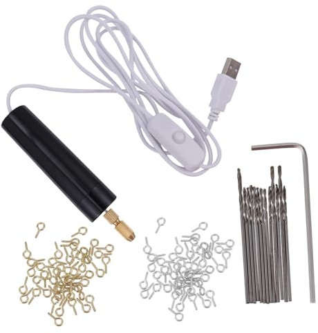 DOITOOL Mini Electric Drill Cordless Rotary Tool USB Charging Wireless Hand Drill Pen 10pcs 0.9mm 3pcs 1.1mm Bits, Wrench and 100 Metal Eyelets for DIY Craft Drilling and Woodworking