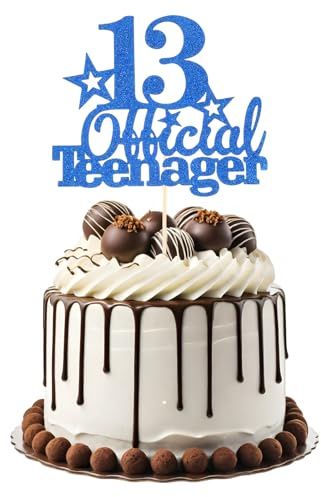 Tyqour 13.Geburtstag Tortendeko Blau Official Teenager 13th Birthday Cupcake Toppers 13 Happy Birthday Kuchen Deko Glitter für 13. Geburtstag Kuchendeko Dekoration Mädchen Jungen