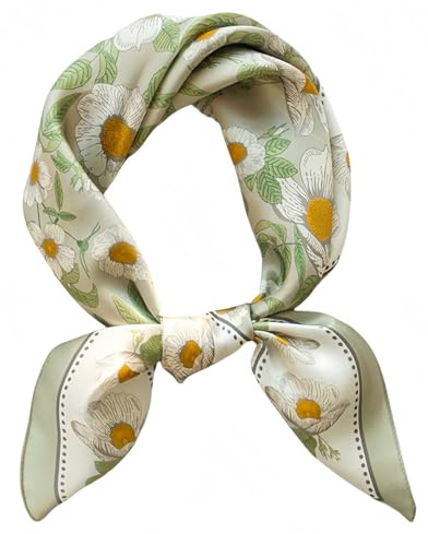 MEDUOLA Damen Halstuch aus Kunstseide Blumen und verschiedene Muster Druckschal Elegantes Accessoire 70CM x 70CM Quadratisches Tuch