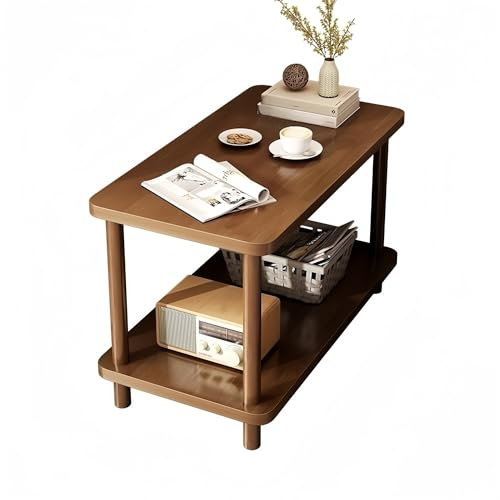 Table basse moderne en noyer avec deux niveaux de rangement pour les petits espaces, table d'appoint robuste et facile à nettoyer, table de chevet/bout de canapé, meuble multifonction pour salon,