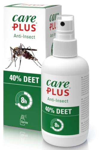 Care Plus Mückenschutz Spray 40 % DEET – Insektenschutz für Tropen & Europa – Gegen Mücken, Zecken & Stechfliegen – Mit Kulturbeutel - 200 ml