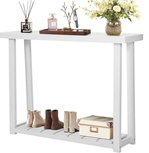 YGYQZ Table console pour couloir, table d'entrée en pin massif pour petits espaces, entrée, salon, blanc