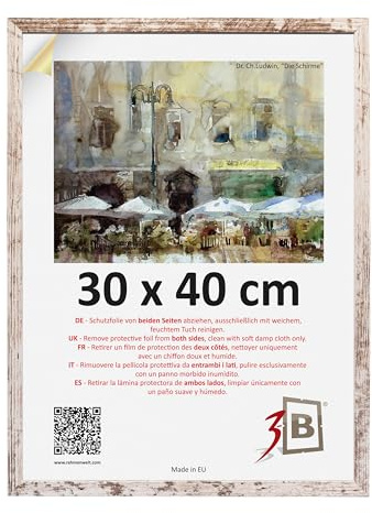 3-B Bilderrahmen MEGA - Vintage-Weiß (Rustical mit sichtbarer Holzmaserung) - 30x40 cm - Holzrahmen, Fotorahmen, Dokumentenrahmen mit Acrylglas