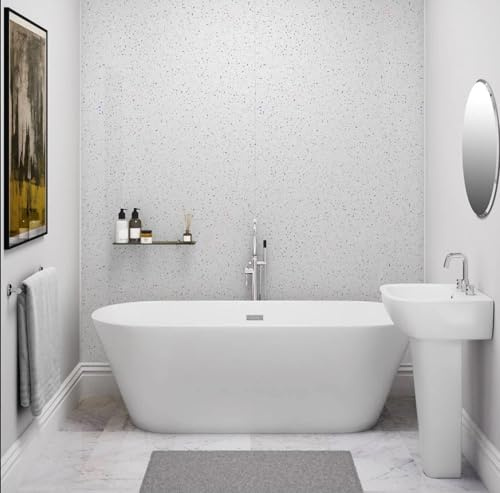 White Sparkle Shower Wall Panels 1200mm x 2400mm x 10mm, Easy to Install 100% Waterproof & Heat Resistant PVC Wet Wall Panels
