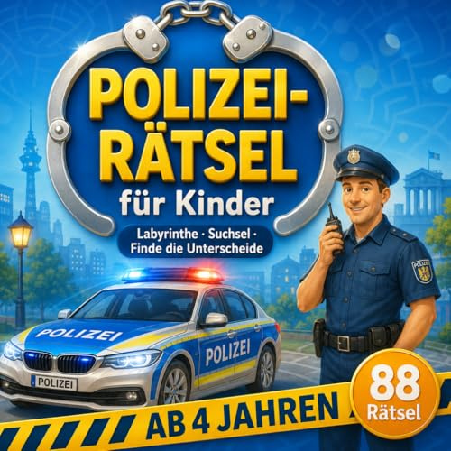 Polizei Activity Book für Kinder ab 4 Jahren – 88 Rätsel, Labyrinthe, Unterschiede finden, Finde das Paar, Wortsuche & Logikaufgaben: Mit Spaß ... Denken fördern – perfekt für Geschenk